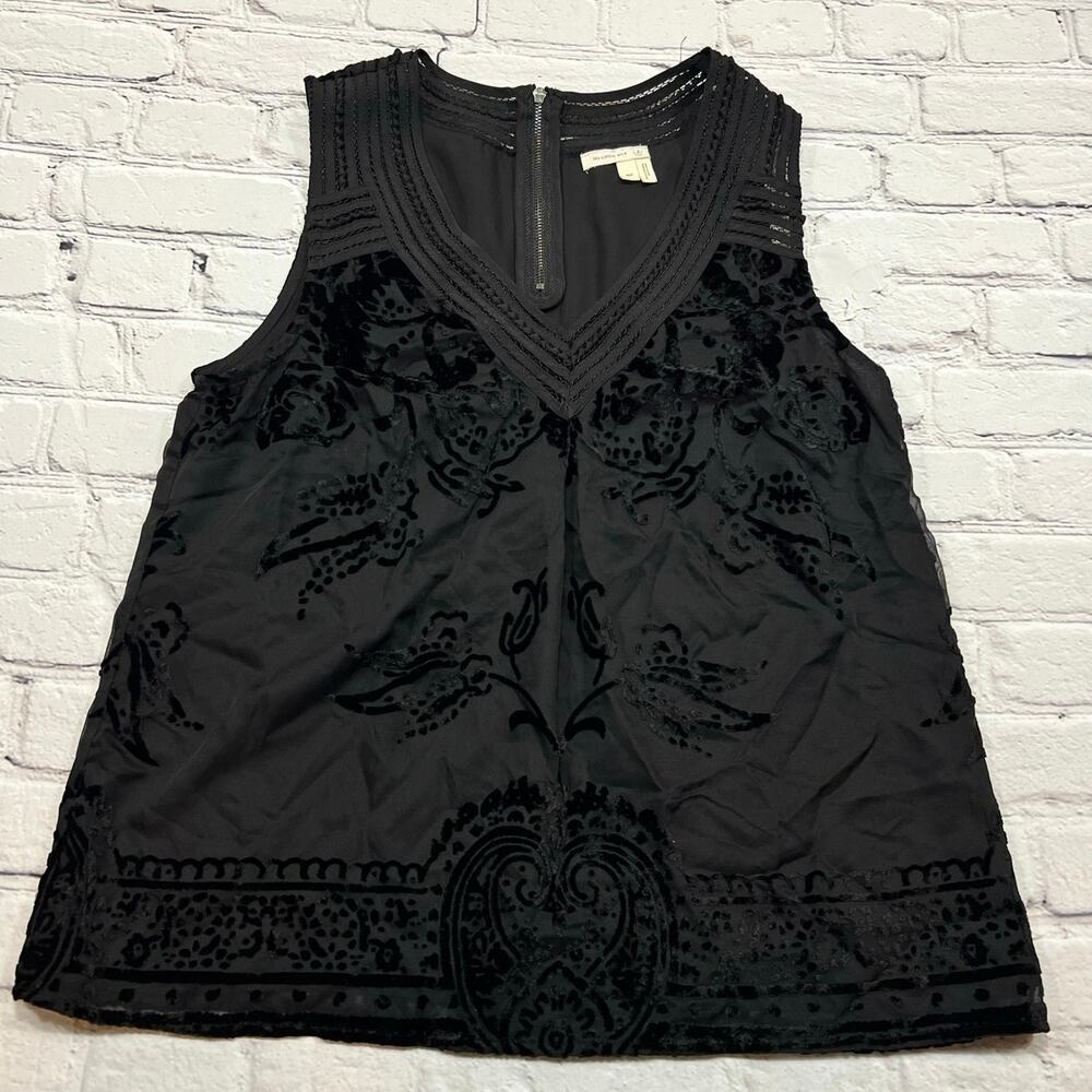 Meadow Rue Black Velvet Flocked a-line Tank Sheer fully lined size M PETITE A568